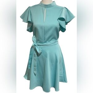 TCEC High Neck Flutter Sleeve Mini Dress